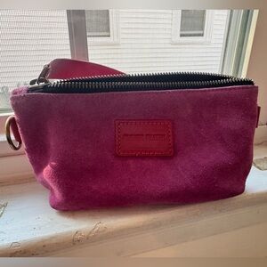 Parker Thatch Little Buddy in Pink Suede, red trim